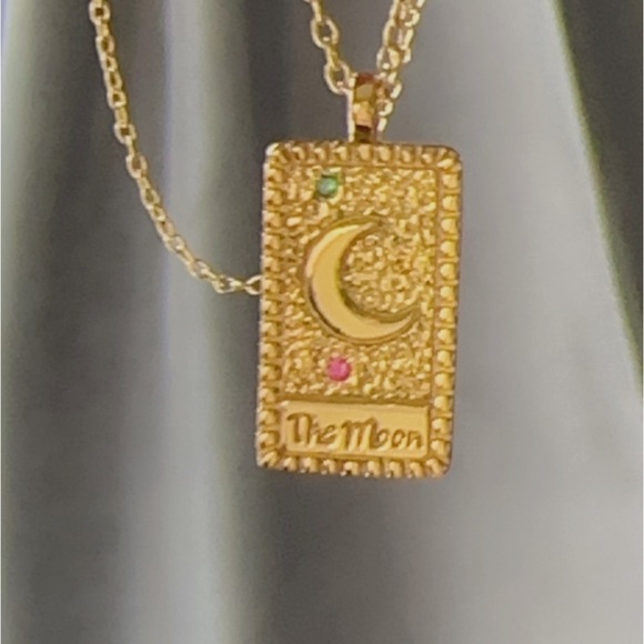 24k Gold Vermeil and Gemstone Moon and Stars Medallion Necklace - Picture 7 of 10